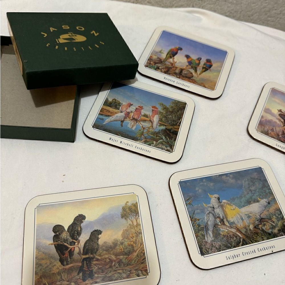 Vintage set, Jason Coasters, Australian wildlife themed with cork backing.